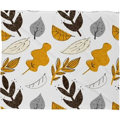 Deny Designs Fall Leaves Blanket In Brown;white;gray