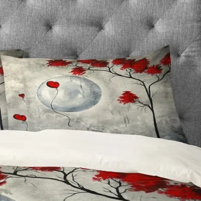 Deny Designs Far Side Of The Moon Pillowcase In Red;ivory