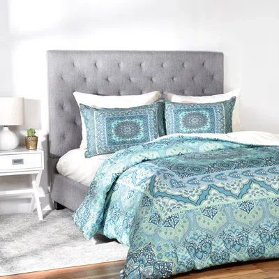 Deny Designs Farah Squared Duvet Cover In Blue,green