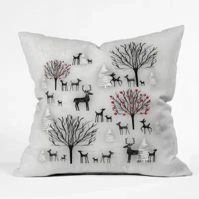 Deny Designs Farmhouse Winter Deer And Forest Indoor/outdoor Throw Pillow