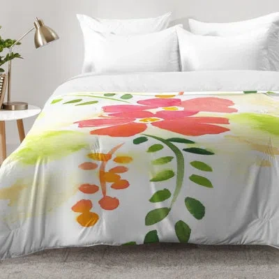 Deny Designs First Bloom Comforter Set In Pink,yellow