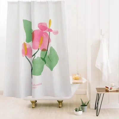 Deny Designs Flamingo Flower Shower Curtain In Green