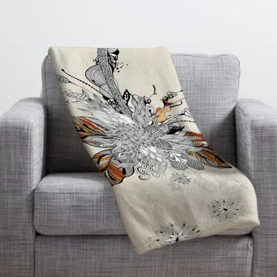 Deny Designs Floral 2 Throw Blanket In Gray;orange
