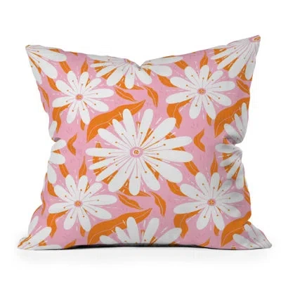 Deny Designs Floral Indoor/outdoor Reversible Throw Pillow In White;pink;orange