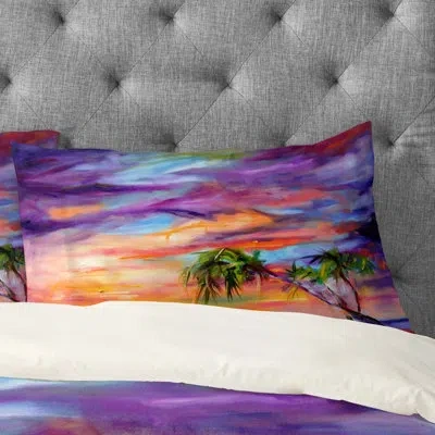 Deny Designs Florida Palms Beach Pillow Case In Blue;orange;purple
