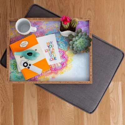 Deny Designs Flourish Ottoman/coffee Table Tray In Pink