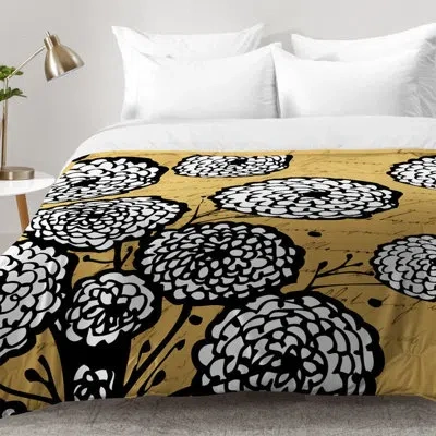 Deny Designs Flowery Letter Comforter Set In Yellow