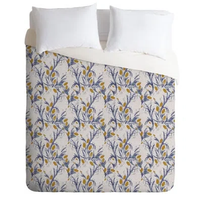 Deny Designs French Linen Thistle Duvet Cover Set In Blue,yellow,white