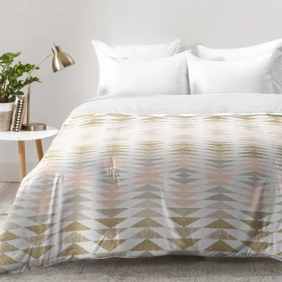 Deny Designs Georgiana Paraschiv Metallic Triangles Comforter Set In Pink,brown