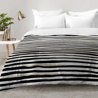 Deny Designs Georgiana Paraschiv Stripes Comforter Set In Black,white,gold