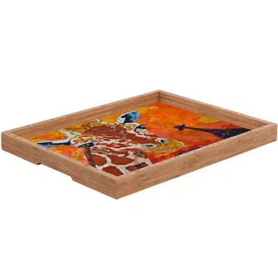 Deny Designs Giraffe Bamboo Serving Tray In Brown