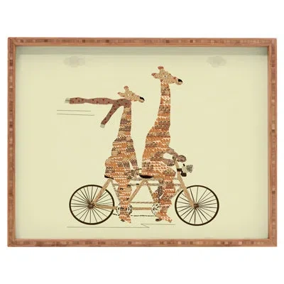 Deny Designs Giraffes Days Bamboo Accent Ottoman/coffee Table Tray In Brown