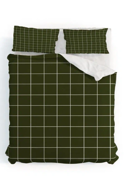 Deny Designs Grid Duvet Cover & Shams Set In Green