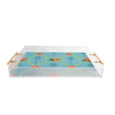 Deny Designs H Miller Ink Illustration Tennis Rackets Roses Acrylic Tray In White