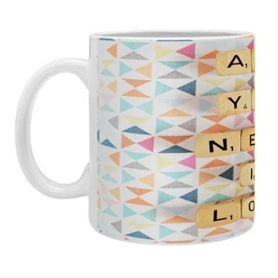 Deny Designs Happee Monkee All You Need Is Love 2 Ceramic Mug In Blue;yellow;orange