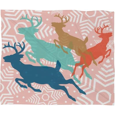 Deny Designs Heather Dutton Dashing Through The Snow Serene Fleece Polyester Throw Blanket In Blue;brown;light Pink