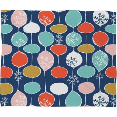Deny Designs Heather Dutton Snowflake Holiday Bobble Chill Fleece Polyester Throw Blanket In Navy