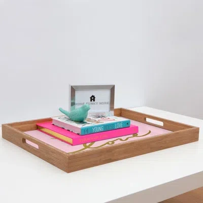 Deny Designs Hello Love Bamboo Ottoman/coffee Table Tray In Pink