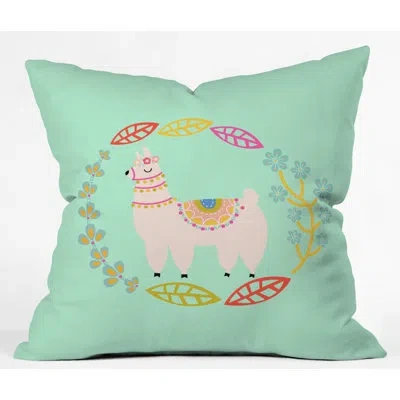 Deny Designs Hello Sayang Lola Llama Mint Indoor/outdoor Throw Pillow