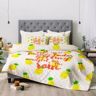 Deny Designs Hello Sayang Pineapple Pina Coladas Comforter In White,yellow