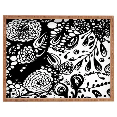 Deny Designs Hidden Rose Ottoman/coffee Table Tray In Black