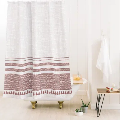 Deny Designs Holli Zollinger French Linen Sandstone Tassel Shower Curtain In White