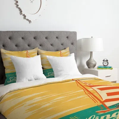 Deny Designs I Would Rather Be Sailing Duvet Cover Set In Orange,green