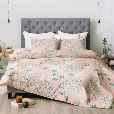 Deny Designs Iveta Abolina Camellia Comforter Set In Green,peach