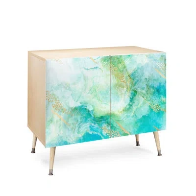 Deny Designs Iveta Abolina Winter Marble Ii 2 Door Credenza Cabinet In Turquoise,light Brown