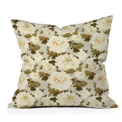 Deny Designs Iveta Floral Indoor/outdoor Reversible Throw Pillow In White;green;tan