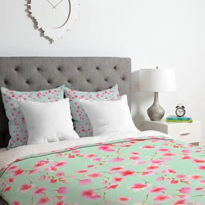 Deny Designs Jacqueline Maldonado Cherry Blossom Duvet Cover Set In Pink,beige