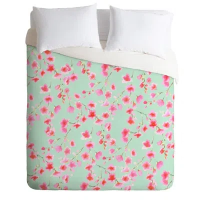 Deny Designs Jacqueline Maldonado Cherry Blossom Mint Duvet Cover In Turquoise,pink