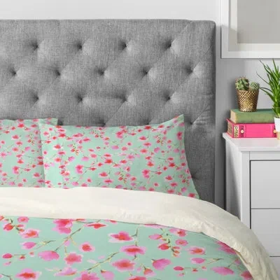Deny Designs Jacqueline Maldonado Cherry Blossom Mint Pillowcase In Pink