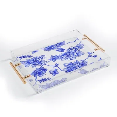 Deny Designs Jacqueline Maldonado Chinoserie Floral White Acrylic Tray In Blue