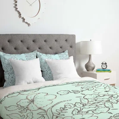 Deny Designs Jacqueline Maldonado Floral Scroll Mint Duvet Cover Set In Beige