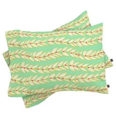Deny Designs Jacqueline Maldonado Leaf Dot Stripe Mint Pillowcase In Cream;sage