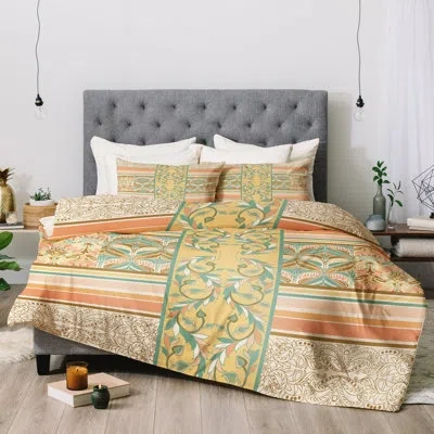 Deny Designs Jacqueline Maldonado Vintage Stripe Comforter Set In Brown,orange,green