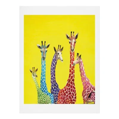 Deny Designs Jellybean Giraffes By Clara Nilles - Picture Frame Graphic Art Print On Paper In Blue;red;yellow