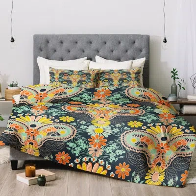 Deny Designs Jenean Morrison Damask Comforter Set In Gray,orange,yellow
