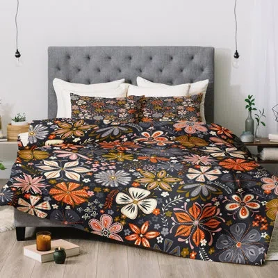 Deny Designs Jenean Morrison Petal Pop Comforter Set In Gray,orange