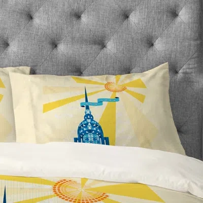 Deny Designs Jennifer Hill New York City Chrysler Building Pillowcase In Blue;yellow