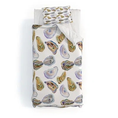 Deny Designs Jessica Larson Watercolor Oysters Duvet Cover Set In White