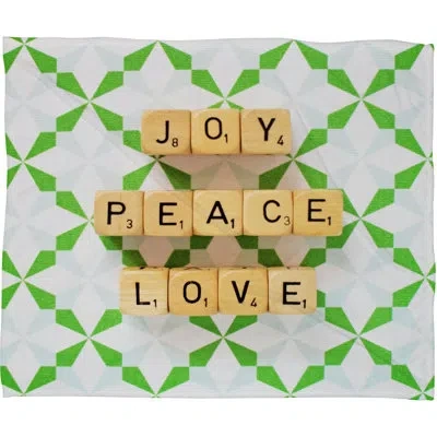 Deny Designs Joy Peace Love Plush Fleece Throw Blanket In Green