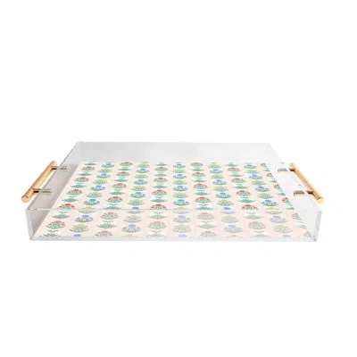 Deny Designs Krissymast Block Print Flowers In Primary Acrylic Tray In Blue
