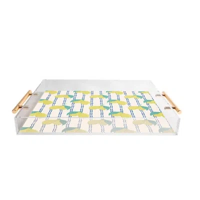 Deny Designs Krissymast Lemons With Wavy Stripe Acrylic Tray In Yellow