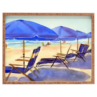 Deny Designs Laura Trevey Beach Chairs Bamboo Ottoman/coffee Table Tray In Blue
