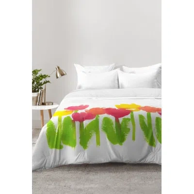 Deny Designs Laura Trevey Bright Tulips Comforter Set In Pink,pink,green