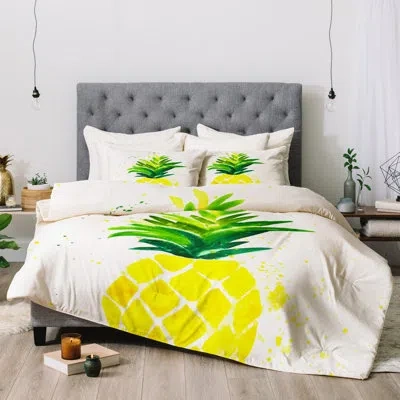 Deny Designs Laura Trevey Pineapple Sunshine Comforter In White,yellow