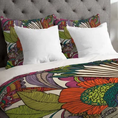 Deny Designs Lightweight Alexis And The Flowers Duvet Cover In Green,pink,red
