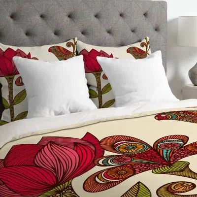 Deny Designs Lightweight In The Garden Duvet Cover In Red,green,beige